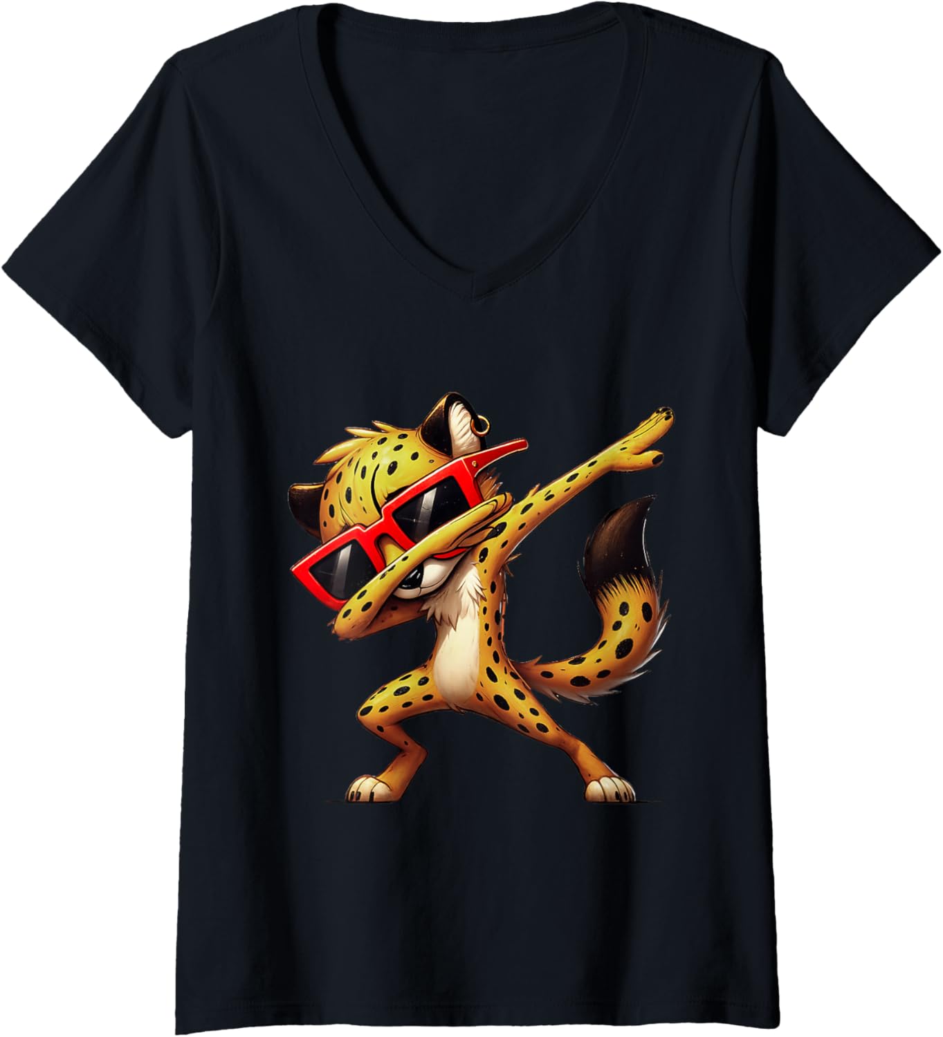 Womens Cheetah with Sunglasses Funny Dabbing Cheetah Boys Kids V Neck Apparel Comfort Fit Fan Favorite