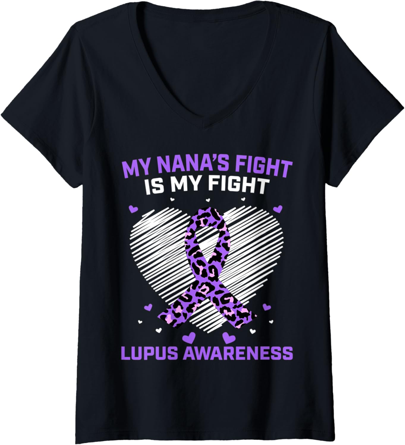 Womens My Nana s Fight Purple Lupus Awareness Ribbon Cheetah Print V Neck Apparel Viral TikTok Find Hot Right Now