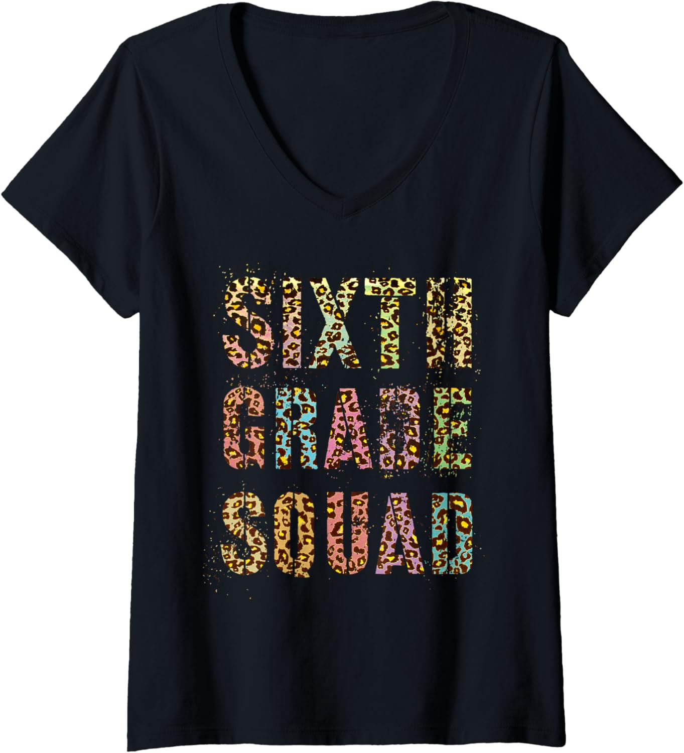 SIXTH GRADE SQUAD Leopard Print Teacher Hello 6th Gr Rocks V Neck Apparel Trending US Everyday Wear