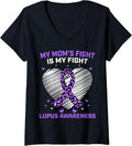 Womens My Moms Fight Is My Fight Lupus Awareness Purple Cheetah V Neck Apparel Comfort Fit Gift Ready