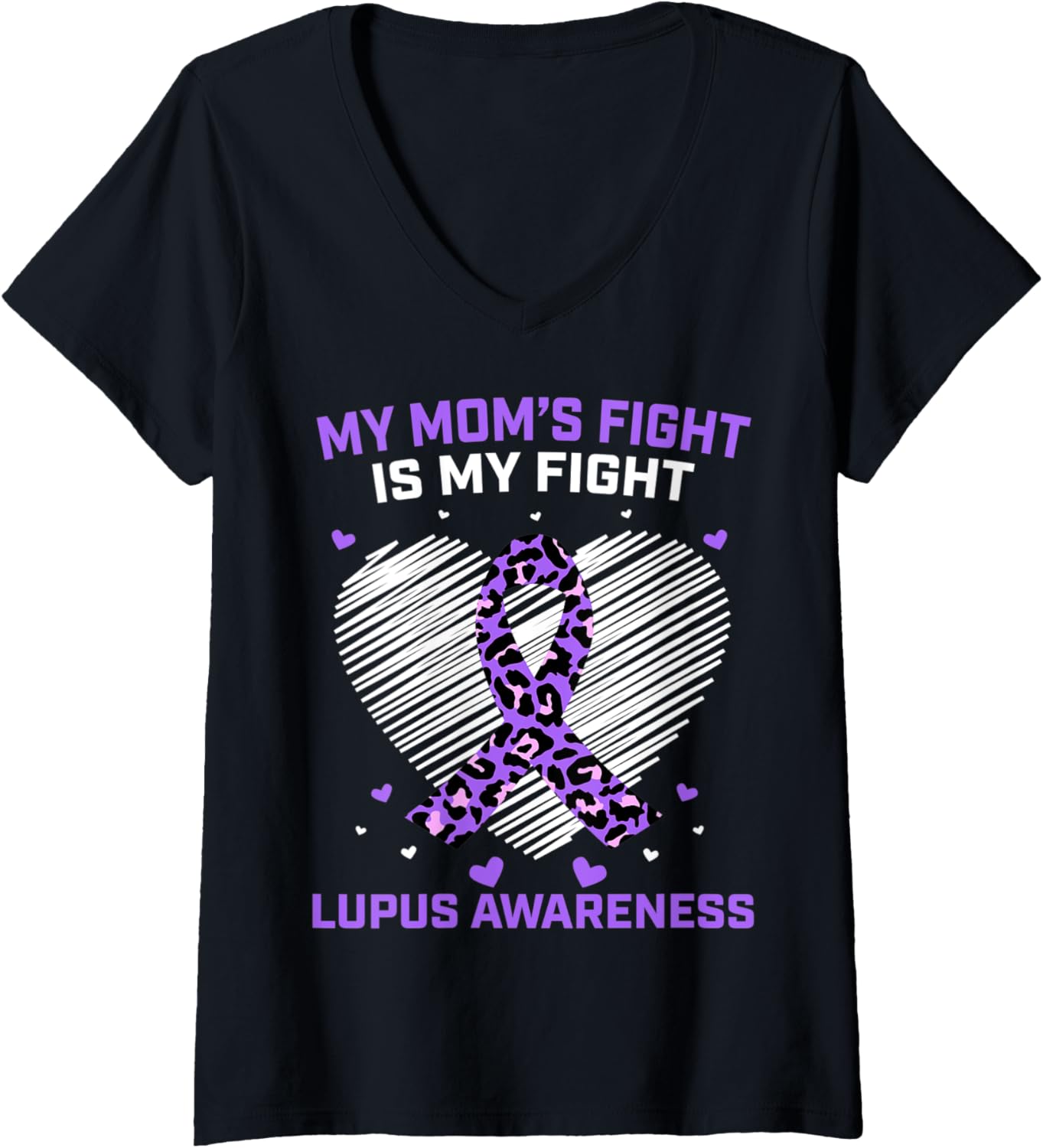 Womens My Moms Fight Is My Fight Lupus Awareness Purple Cheetah V Neck Apparel Comfort Fit Gift Ready
