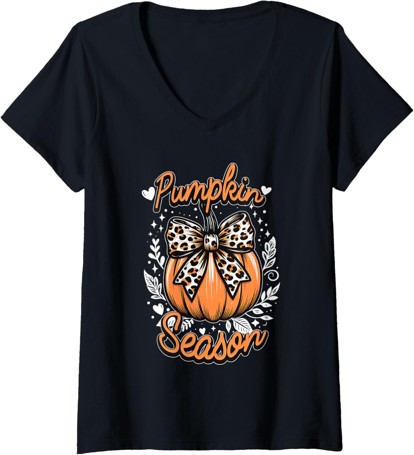 Womens Pumpkin season cheetah design Coquette Bow Autumn Vibes V Neck Apparel High Search Demand Fan Favorite
