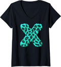 Womens Letter X Cheetah Leopard Print Blue Initial Zebra Matching V Neck Apparel Comfort Fit Hot Right Now