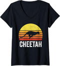 Womens Retro Cheetah Shirt Cheetah Cat Wild Animals Lover Gifts V Neck T Shirt Trending US Hot Right Now