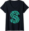 Womens Letter S Cheetah Leopard Print Blue Initial Zebra Matching V Neck Apparel Streetwear Style US Top Pick