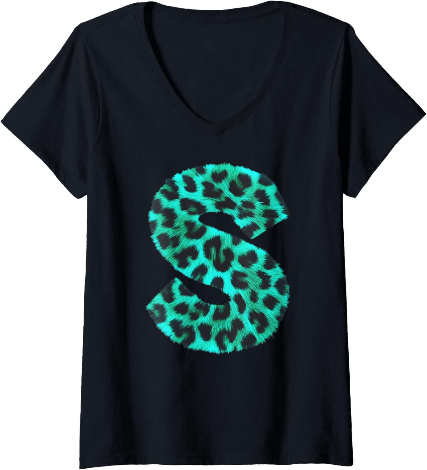 Womens Letter S Cheetah Leopard Print Blue Initial Zebra Matching V Neck Apparel Streetwear Style US Top Pick