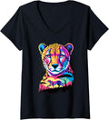 Womens Multiple Exposure Art Cheetah Cheetahs V Neck Apparel Premium Print Best Seller Look