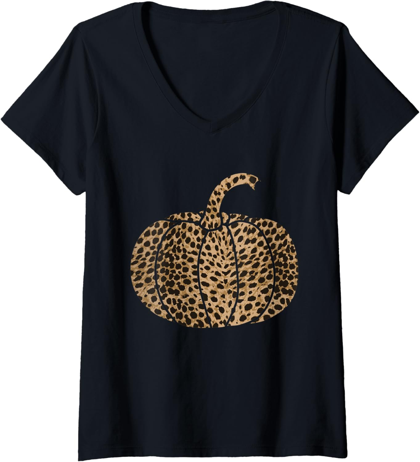 Womens Leopard Cheetah Print Pumpkin Cute Fall Autumn V Neck Apparel Comfort Fit Gift Ready