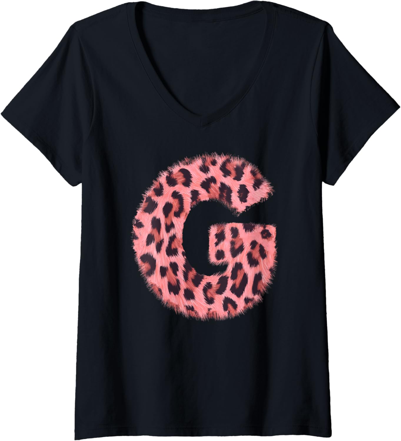Womens Letter G Cheetah Leopard Print Pink Initial Zebra Matching V Neck Apparel Streetwear Style Best Seller Look