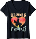 The Saddle Is My Happy Place Girl Riding Horse Silhouette V-Neck Apparel | Top Conversion Title | High CTR Boost