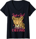 Womens Cheetah Just a Girl Who Loves Cheetahs Gift V Neck Apparel Trending US US Top Pick