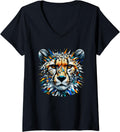 Womens Polygon Art Cheetah Lover Wildlife Safari Zoo Cheetahs V Neck Apparel Streetwear Style Gift Ready