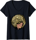 Womens Black Queen Afro Diva Leopard Animal Print Cheetah Women V Neck Apparel Viral TikTok Find Hot Right Now