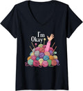 Womens Im okay crochet for women funny knitting I'm okay yarn V-Neck Yarn Supply | High Search Volume | Perfect for C...