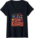Womens I Love Knitting Creative Yarn Balls V-Neck Yarn Supply | Premium Quality | Best Seller Choice