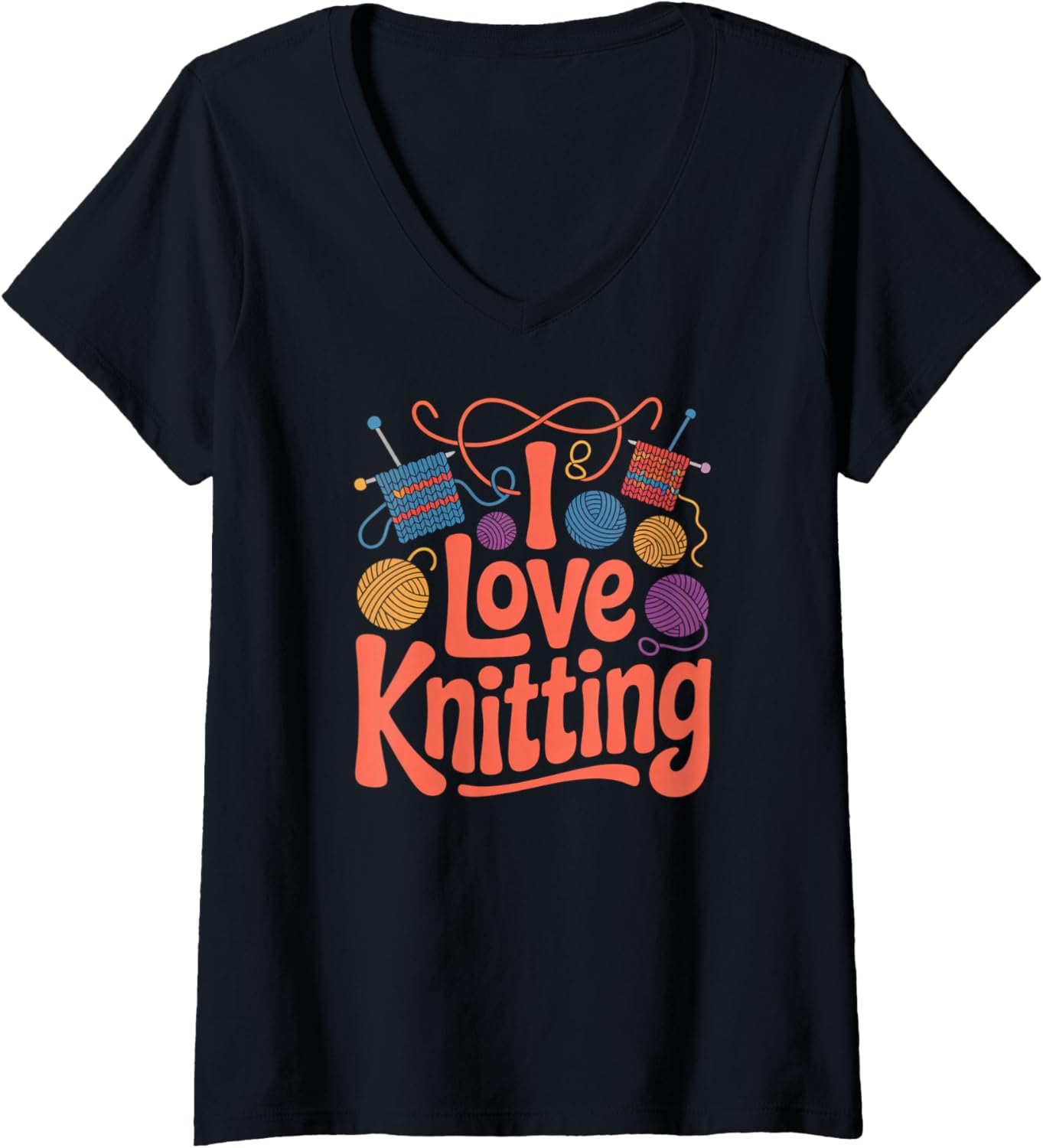 Womens I Love Knitting Creative Yarn Balls V-Neck Yarn Supply | Premium Quality | Best Seller Choice