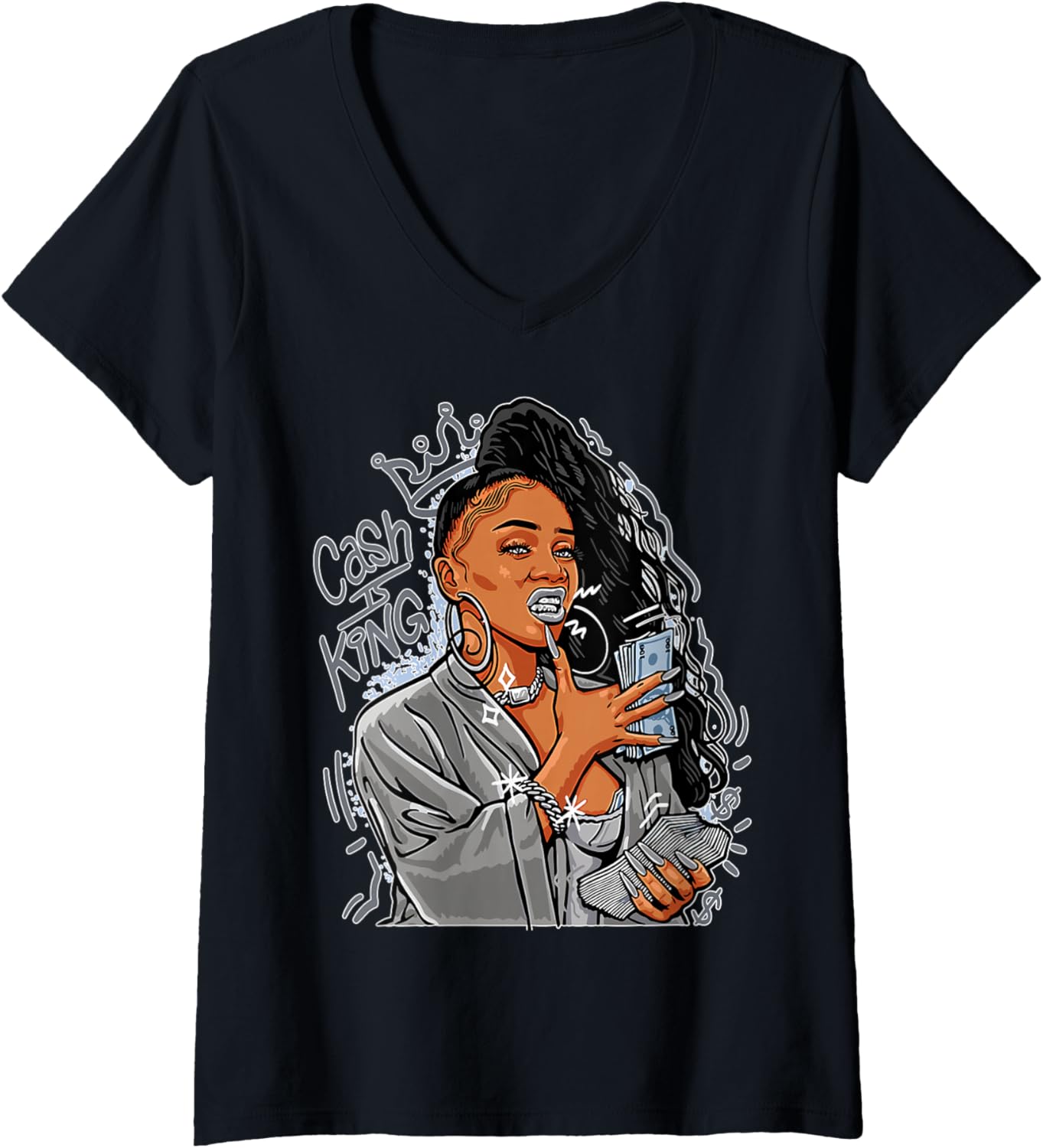 Womens Black Girl Boss Cash is King Money Maker V-Neck Apparel | US Viral Style | Aesthetic Fit
