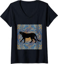 Womens CHEETAH PRINT IN GOLDEN AND BLUE WITH SILHOUETTE CHEETAH V Neck Apparel High Search Demand Best Seller Look