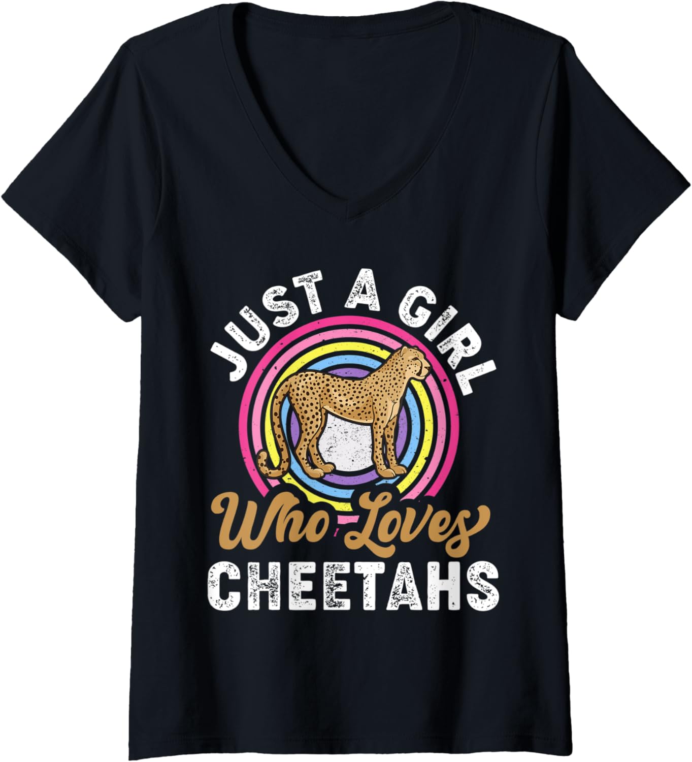 Womens Just a Girl Who Loves Cheetahs Cheetah Lover Women V Neck Apparel Trending US Fan Favorite