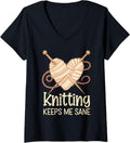 Womens Knitting Keeps Me Sane Heartfelt Valentine's Yarn Design V-Neck Yarn Supply | Premium Quality | Perfect for Cr...