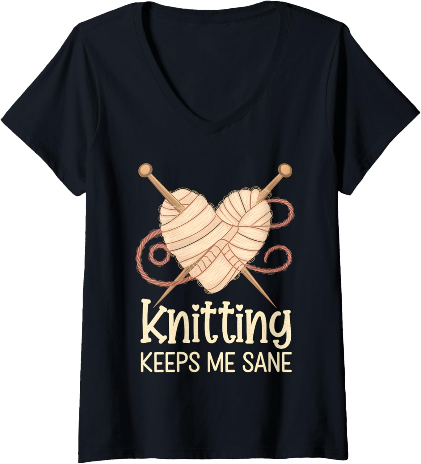 Womens Knitting Keeps Me Sane Heartfelt Valentine's Yarn Design V-Neck Yarn Supply | Premium Quality | Perfect for Cr...