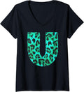 Womens Letter U Cheetah Leopard Print BlueInitial Zebra Matching V Neck Apparel Premium Print Best Seller Look