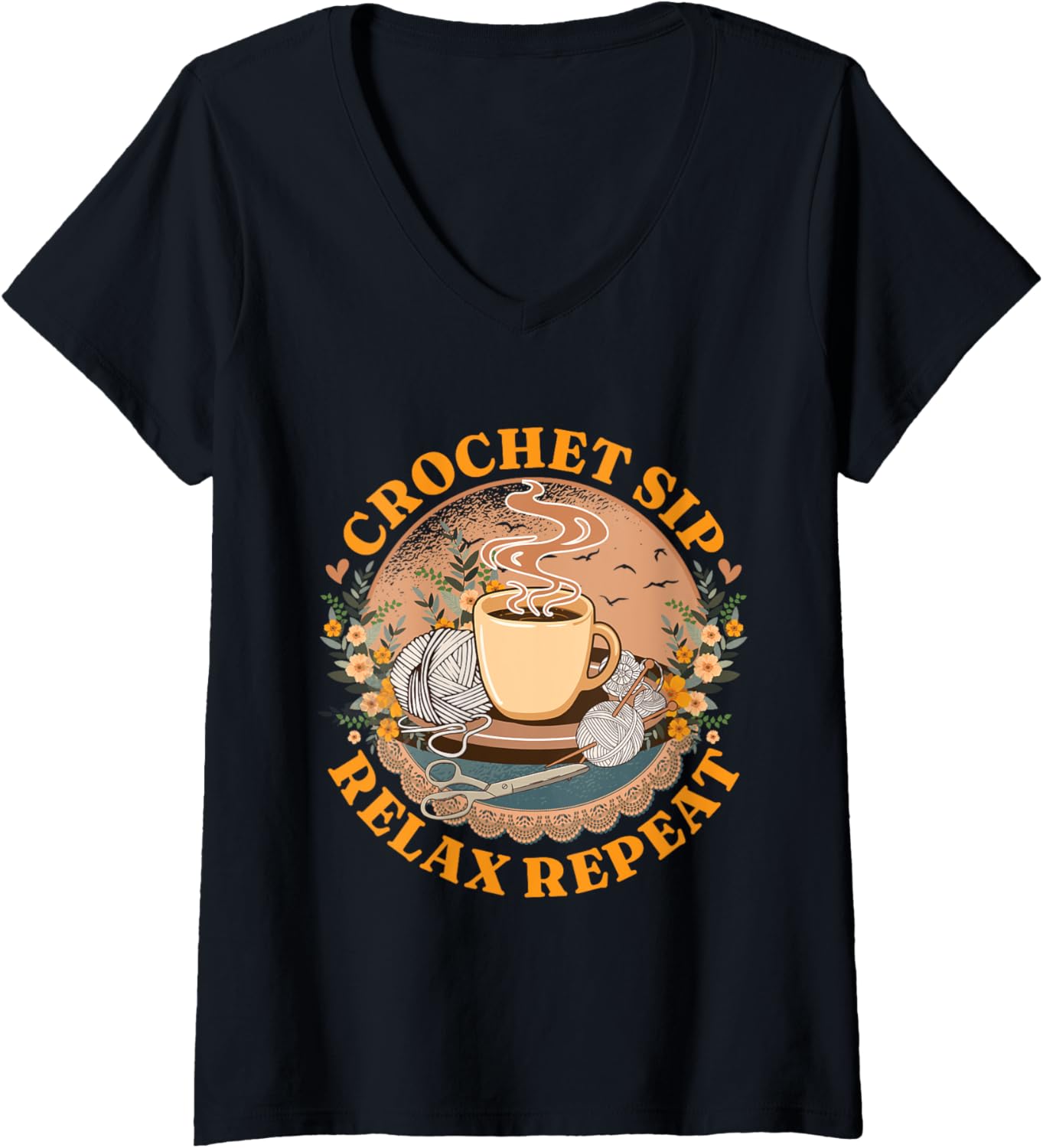 Womens Yarn Crocheter Crocheting Crochet Coffee V-Neck Yarn Supply | Top Rated | Customer Favorite