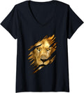 Womens Face Lion Cat Leopard Cheetah Tiger Leopard Apparel V Neck Apparel Streetwear Style Gift Ready