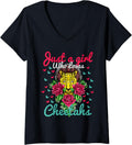 Womens Just A Girl Who Loves Cheetahs Women Cheetah Lover Gift V Neck Apparel Trending US Fan Favorite