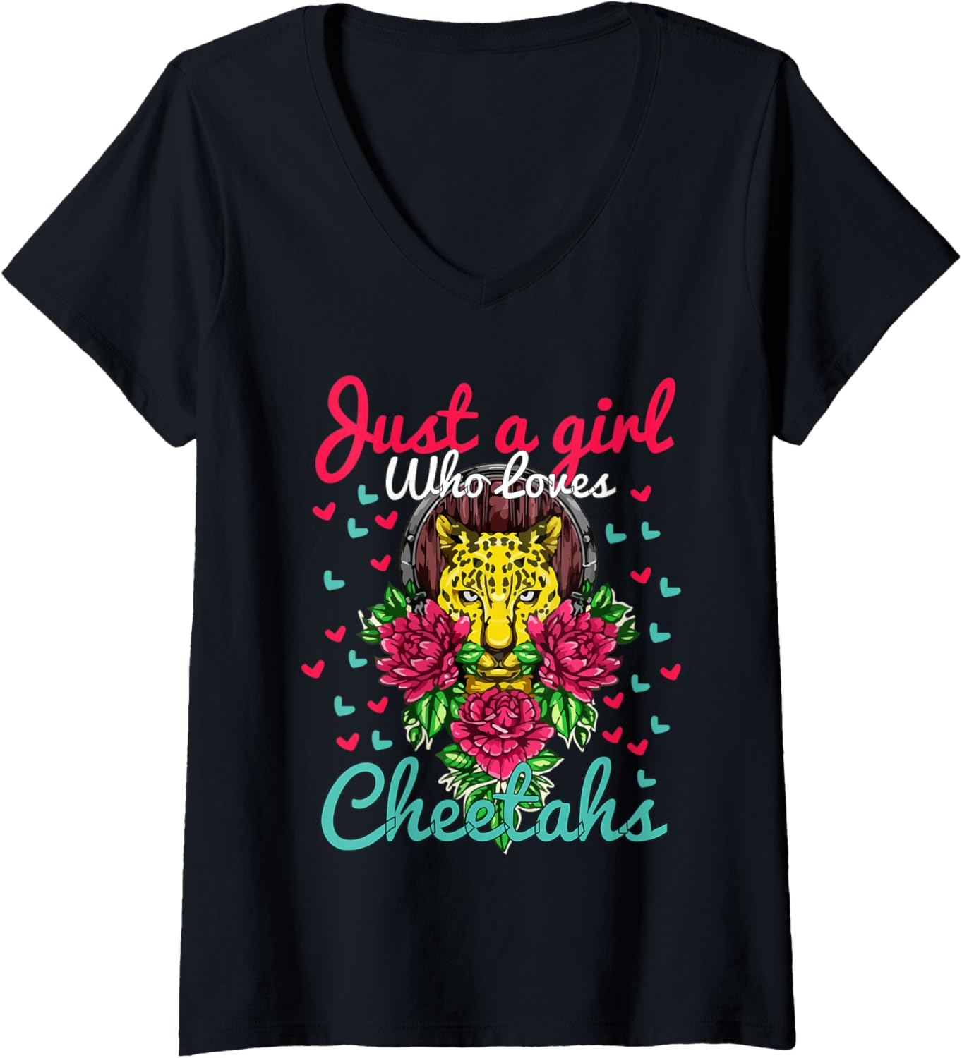 Womens Just A Girl Who Loves Cheetahs Women Cheetah Lover Gift V Neck Apparel Trending US Fan Favorite