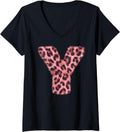Womens Letter Y Cheetah Leopard Print Pink Initial Zebra Matching V Neck Apparel Comfort Fit Best Seller Look