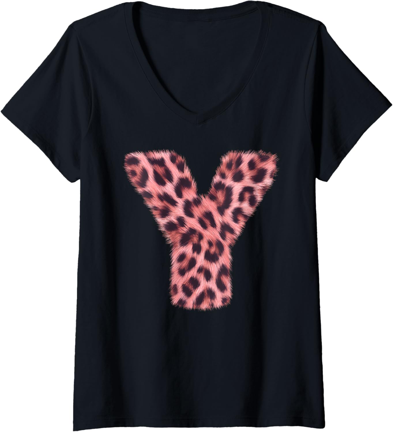 Womens Letter Y Cheetah Leopard Print Pink Initial Zebra Matching V Neck Apparel Comfort Fit Best Seller Look