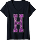 Womens Leopard Cheetah Print Capital Letter H Monogram Initial Pink V Neck Apparel Viral TikTok Find US Top Pick