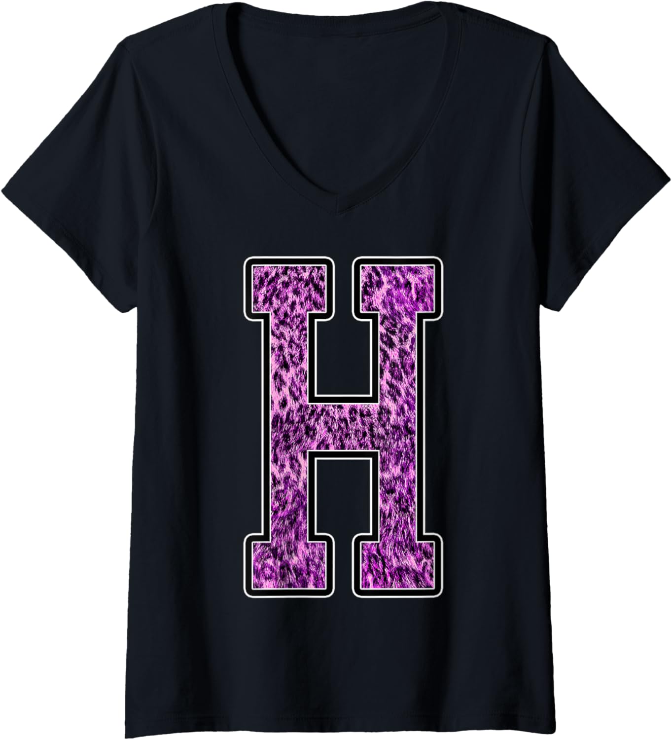 Womens Leopard Cheetah Print Capital Letter H Monogram Initial Pink V Neck Apparel Viral TikTok Find US Top Pick