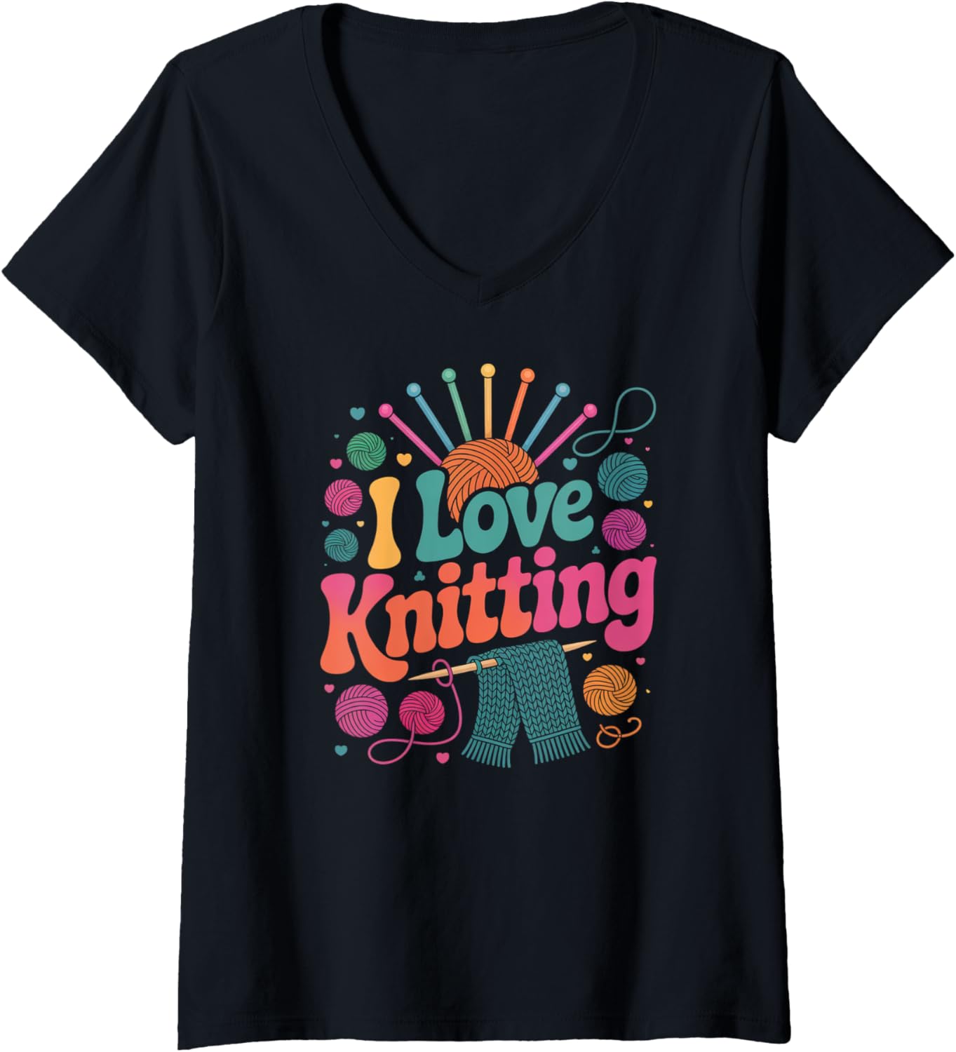 Womens I Love Knitting Yarn Needles Fun V-Neck Yarn Supply | High Search Volume | Best Seller Choice