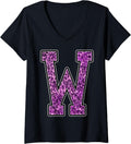 Womens Leopard Cheetah Print Capital Letter W Monogram Initial Pink V Neck Apparel High Search Demand US Top Pick