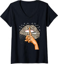 Womens Inked Woman Bite Kiss Me Animal Leopard Print Cheetah Lips V Neck Apparel High Search Demand Fan Favorite