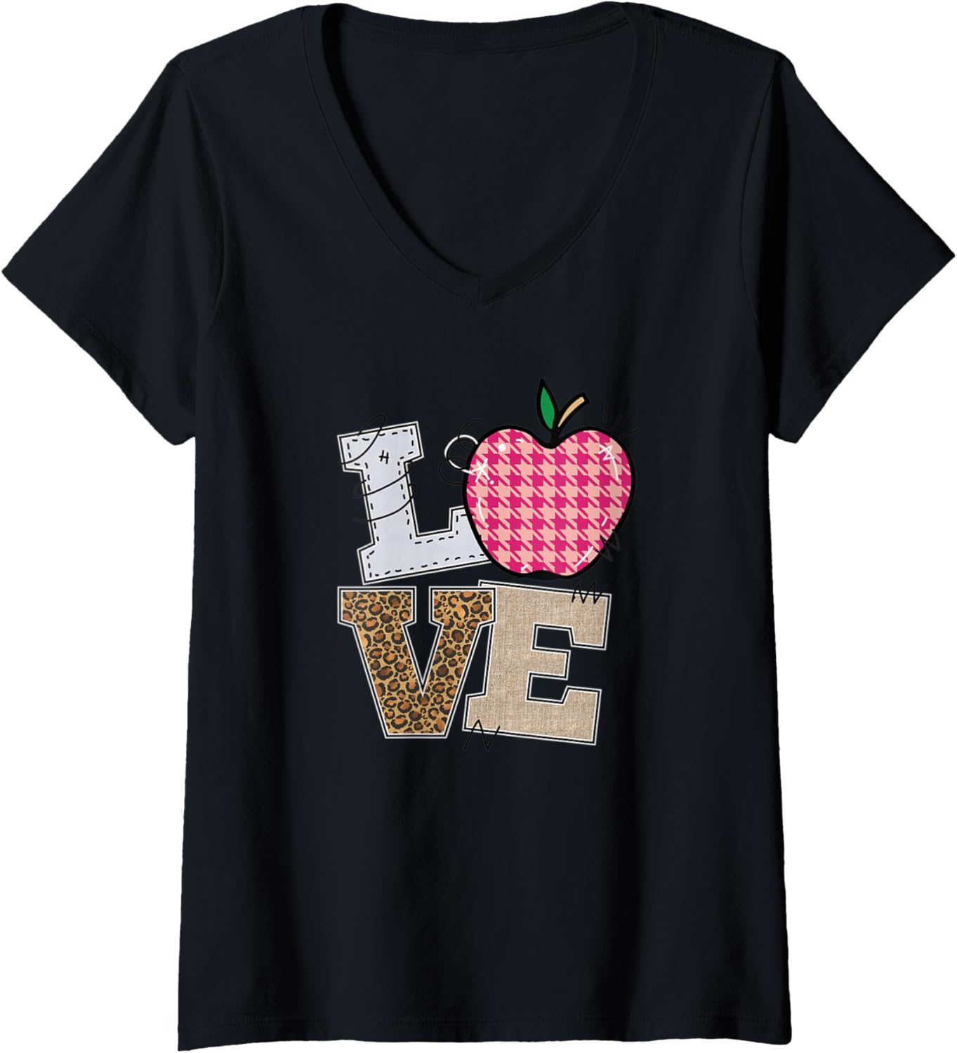 Womens Love Cheetah Leopard Print Apple Graphic V Neck Apparel Viral TikTok Find Gift Ready
