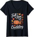 Womens Fall in Love with Crocheting Thanksgiving Autumn Yarn V-Neck Yarn Supply | Trending 2025 | Best Seller Choice