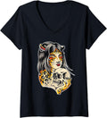 Womens Cheetah Girl x Skull V Neck Apparel Comfort Fit Hot Right Now