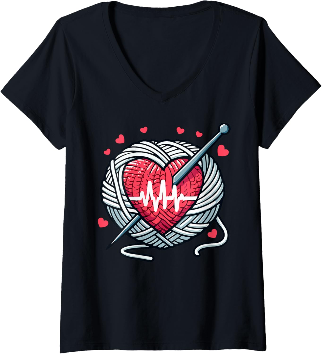 Womens Heartbeat Yarn Knitting Lover Craft V-Neck Yarn Supply | Trending 2025 | Best Seller Choice