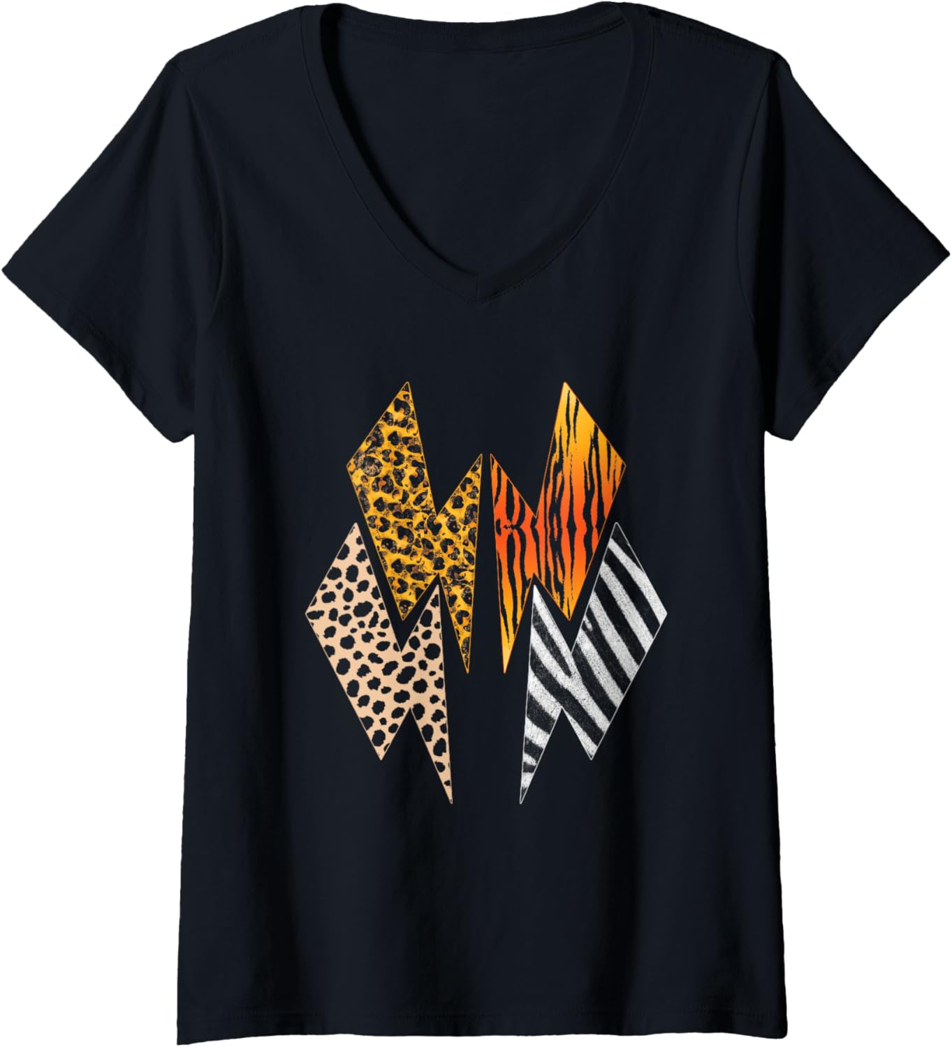 Womens Leopard Tiger Cheetah Zebra Lightning Animal Print Safari V Neck Apparel Streetwear Style Gift Ready