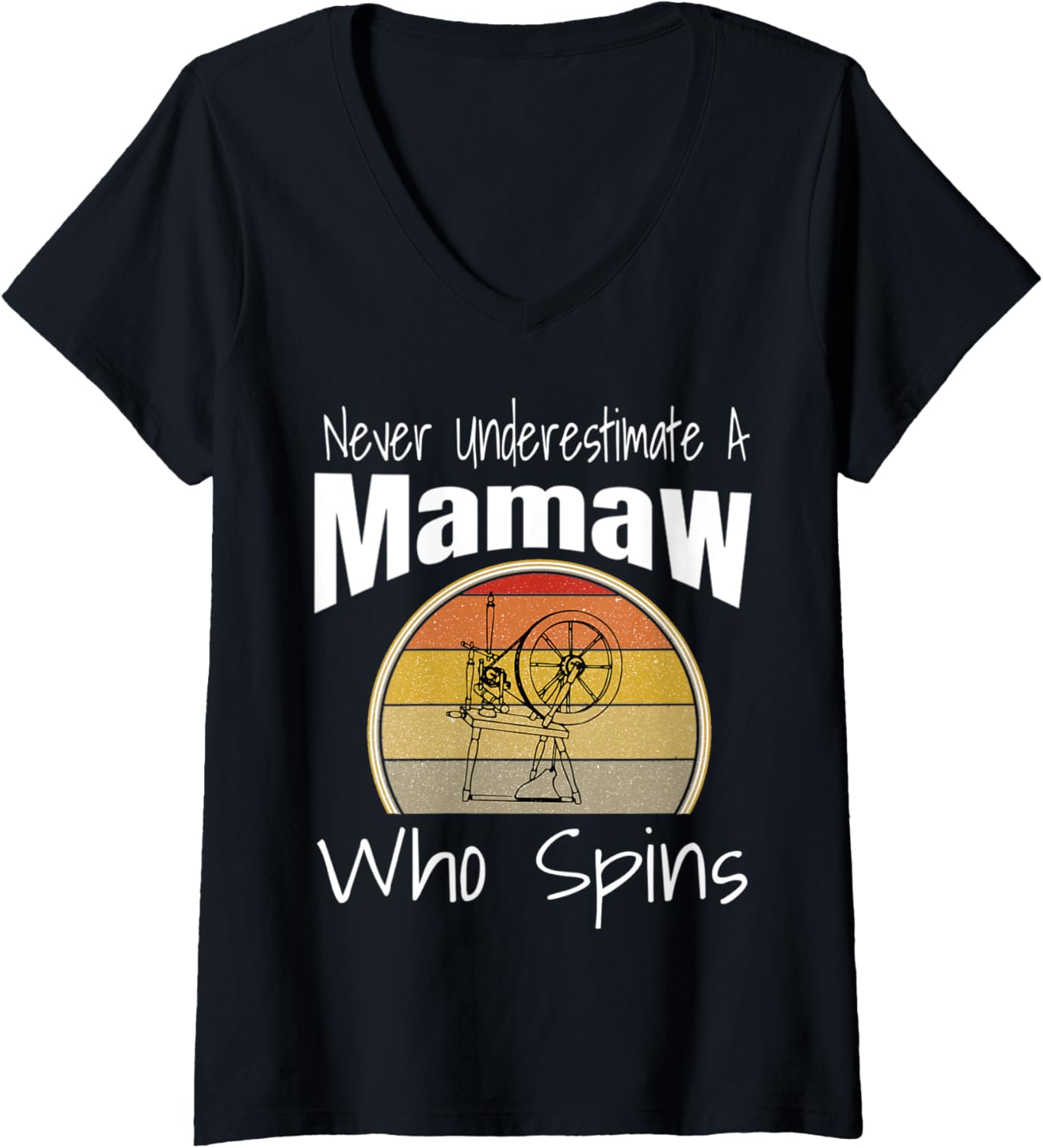 Womens Never Underestimate a Mamaw Who Spins Yarn Spinning Wheel V-Neck Yarn Supply | Top Rated | Best Seller Choice