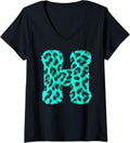 Womens Letter H Cheetah Leopard Print Blue Initial Zebra Matching V Neck Apparel Viral TikTok Find Everyday Wear