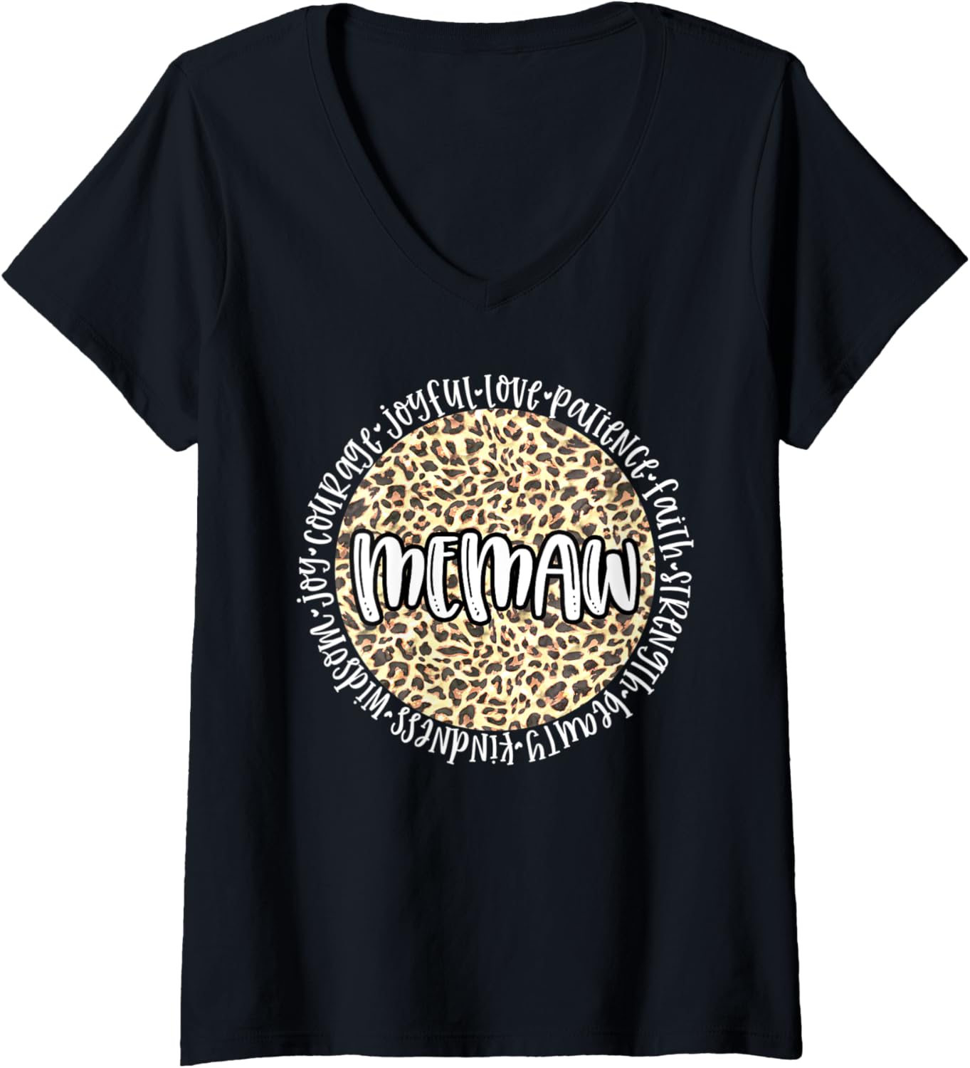 Womens MEMAW Cheetah Leopard Print Circle Love Patience Black V Neck Apparel Viral TikTok Find US Top Pick