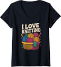 Womens I Love Knitting Yarn Balls Basket V-Neck Yarn Supply | Trending 2025 | Best Seller Choice