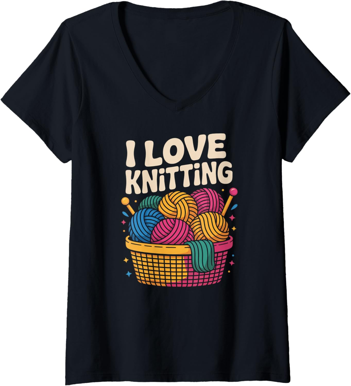 Womens I Love Knitting Yarn Balls Basket V-Neck Yarn Supply | Trending 2025 | Best Seller Choice