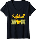 Womens Softball Mom Cheetah Print Heart V Neck Apparel Comfort Fit Everyday Wear