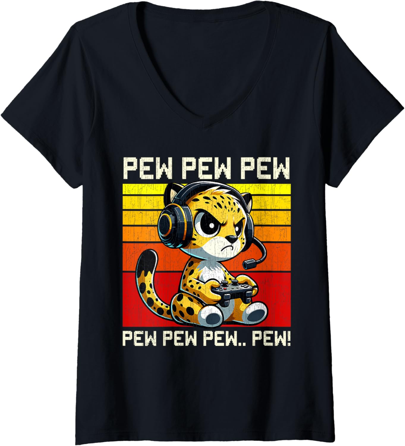 Cheetah Gamer Pew Funny Video Games Vintage Boys Men Girls V Neck Apparel Streetwear Style Hot Right Now