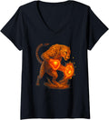 Womens Wild Boxing Cheetah Power Animal With Glowing Gloves Graphic V Neck Apparel Trending US Best Seller Look